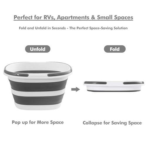 Collapsible Mop Bucket with Handles 7.4 Gallon Foldable Tub for Cleaning Large Silicone Pop Up Buckets Portable Collapse Camping Car Wash Basket for Space-Saving Storage - size: 7.4 Gallon - Bucket
