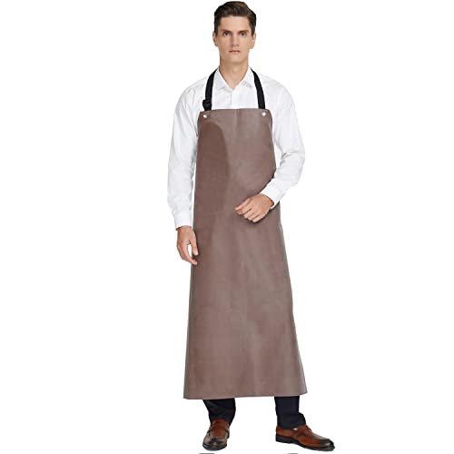 Rubber Waterproof Apron Butcher Heavy Duty -Oil Chemical Resistant Safety Aprons for Cleaning Fish, DishWashing - color: Brown, size: X-Large