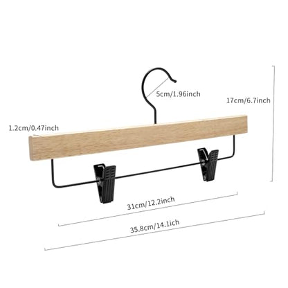 Nature Smile Deluxe Wooden Pants Hangers,Solid Rubber Wood Jeans Skirt Hanger with Blacak Hook Pack of 20(Natural Varnished) - color: Natural