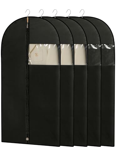 Suit Bags for Closet Storage, 43'' Garment Bags for Hanging Clothes, Suit Garment Bag, Black Suit Cover Bags with Clear Window for Coats, Jackets, Shirts（5 Packs） - color: Black, size: 43" - 5 Pack