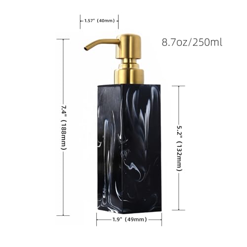 Marble Look Soap Dispenser, Black Countertop Lotion Resin Bottles with Rust Proof Gold Pump, Refillable Liquid Hand Soap Jar, Resin Shower Dispensers for Bathroom, Kitchen - color: Ink Black+brushed Gold