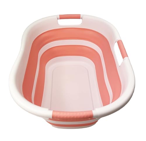 SAMMART 40L (10.5 gallon) Collapsible Plastic Laundry Hamper - Foldable Pop Up Storage Container/Organizer - Portable Washing Tub - Space Saving Basket (1, White/Quartz Pink) - color: White/Quartz Pink