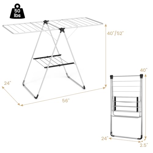 Tangkula 2-Level Collapsible Clothes Drying Rack w/Height-Adjustable Wings