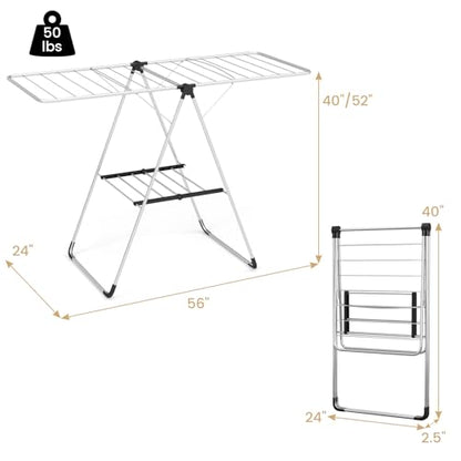 Tangkula 2-Level Collapsible Clothes Drying Rack w/Height-Adjustable Wings