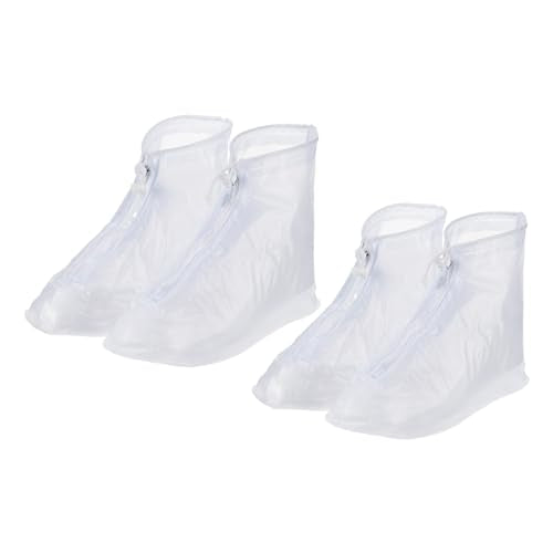 PATIKIL 2Pair Waterproof Shoe Cover, PVC Reusable Non-Slip Overshoes Rain Shoe Covers Galoshes Snow Boot Protector with Zipper for Men Women Rainy Outdoor White L/XL - size: Large-X-Large