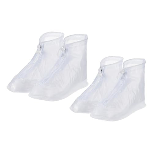 PATIKIL 2Pair Waterproof Shoe Cover, PVC Reusable Non-Slip Overshoes Rain Shoe Covers Galoshes Snow Boot Protector with Zipper for Men Women Rainy Outdoor White XL/XXXL - size: XL/XXXL