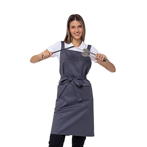 Aquasafe Water-Repellent Cross-Back Bib Apron - Unisex One Size - color: Grey