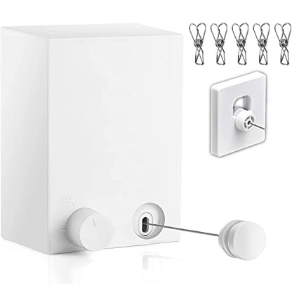 Retractable Clothesline Clothes Line Retracting Outdoor/Indoor, Heavy Duty Stainless Steel Adjustable Drying Rope Wire Dryer with ABS case+Aluminum, Self Adhesive Wall Mount 13.8 Feets White - color: 0 White