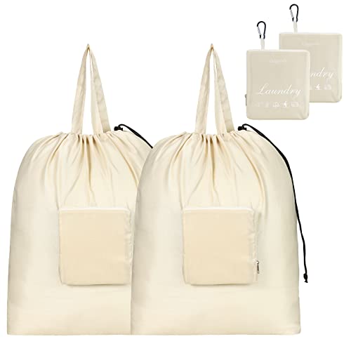 GOGOODA Travel Laundry Bags with Drawstring Closure XL Large with Handle - color: Beige