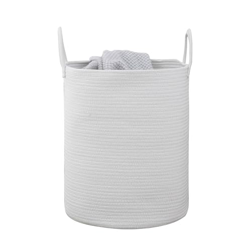 Woven Laundry Basket, Nursery Hamper, 15x15x18 Inch, White - color: White