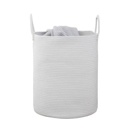 Woven Laundry Basket, Nursery Hamper, 15x15x18 Inch, White - color: White
