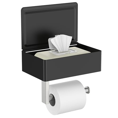 FORIOUS Toilet Paper Holder with Shelf, Wall-Mounted Modern Wipes Dispenser - color: Black & Brushed Nickel, size: Big 1 Pack-8" (L)