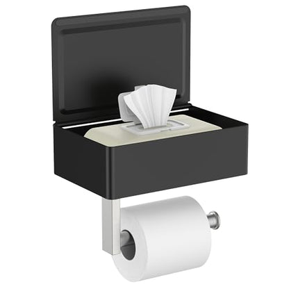 FORIOUS Toilet Paper Holder with Shelf, Wall-Mounted Modern Wipes Dispenser - color: Black & Brushed Nickel, size: Big 1 Pack-8" (L)