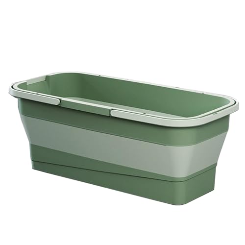 Collapsible Mop Bucket - 12L 3.2 Gallon Rectangular Foldable Bucket with Dual Handles & Reinforced Base for House Cleaning/Car Washing/RV Accessory - color: Avocado Green, size: 12 L