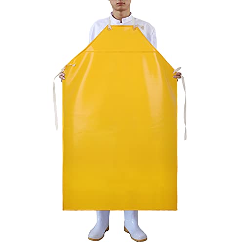 Surblue Waterproof Rubber Vinyl Apron, 43" Heavy Duty Aprons, Anti-Corrosion Rubber Apron, Project Industrial Chemical Resistant Work Safe Clothes, Butcher, Dishwashing, Lab Work, Dog Grooming, Yellow - color: H-yellow
