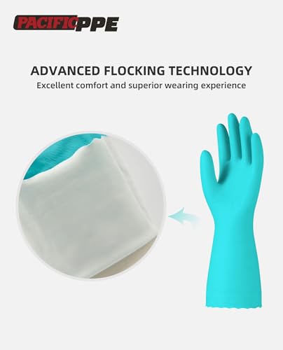 PACIFIC PPE 4 Pairs Dishwashing Gloves, Cotton Flocked Liner, Green, Medium - color: Green, size: Medium (Pack of 4)
