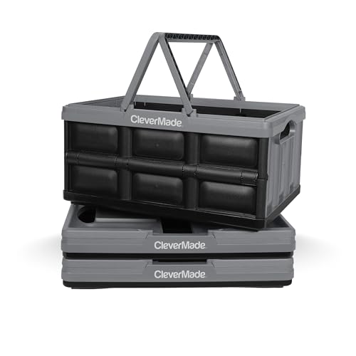 CleverMade Collapsible Shopping Basket, 32L Storage Crate, 3 Pack, Stone - color: Stone, size: 32l - 3 Pack