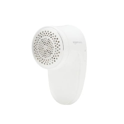 Amazon Basics Battery Operated Fabric Shaver for Clothes, Remove Pilling, Lint and Fuzz Removal, 6-Leaf Blades with Safety Lock, Portable, Includes 2 Spare Blades, White