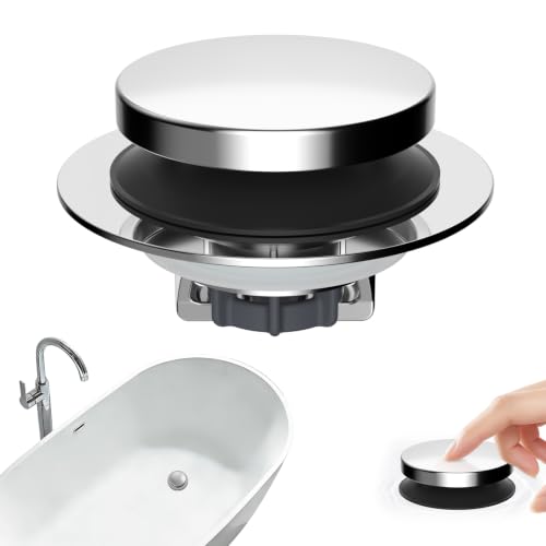 Hibbent 3 in 1 Metal Bathtub Drain Stopper, Universal Pop Up Tub Stopper - color: Chrome