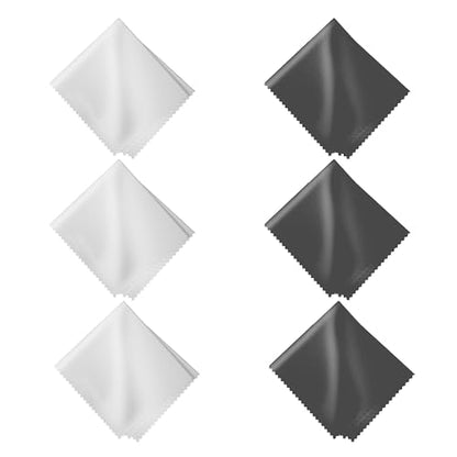 Microfiber Cleaning Cloths 6 Pack – 6x7 Inch Lint‑Free Lens & Screen Cleaner – Eyeglass Camera Phone Tablet TV Cloth – Reusable Scratch‑Free Streak‑Free – 3 Dark Grey & 3 White Individually Wrapped