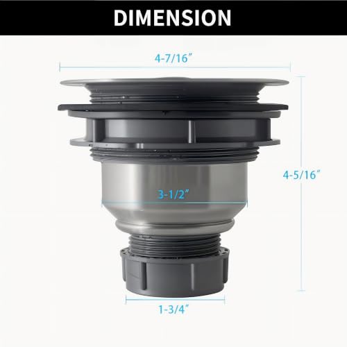 Kitchen Sink Drain Assembly Kit, 3-1/2 Inch Brushed 304 Stainless Steel Basket Strainer with Deep Removable Basket, Stopper & Cover Lid, Fits Standard Kitchen Sinks - color: Brushed