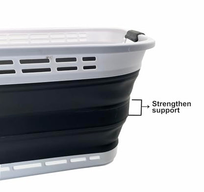 SAMMART 42L (11 Galloons) Collapsible Plastic Laundry Basket - Foldable Pop Up Storage Container/Organizer - Portable Washing Tub - Space Saving Hamper/Basket (White/Asphalt) - color: White/Asphalt