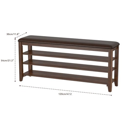 Taitiy Shoe Bench with 3 Tier Adjustable Shelves Rubberwood Entryway 47.2'' - color: Walnut, size: 47.2''