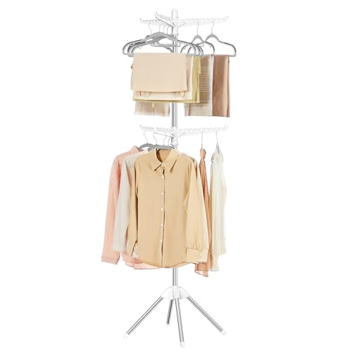 SONGMICS Clothes Drying Rack, 75.6-Inch Drying Rack, 6 Rotatable Arms - color: White + Silver, style: 2-Tier-Hang