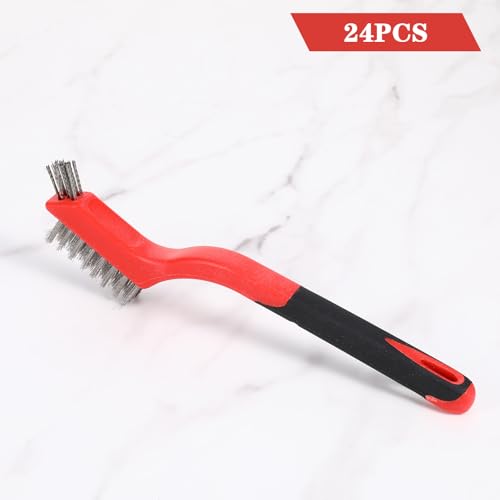 24-Pack Wire Brush Set, Stainless Steel Scrub Cleaning Brushes with Ergonomic Grip & Hanging Hole, for Kitchen, Bathroom, Keyboard, Car