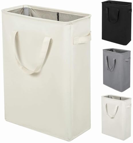 Narrow Laundry Hamper, Skinny Laundry Basket, 45L Beige, 24" - color: Beige