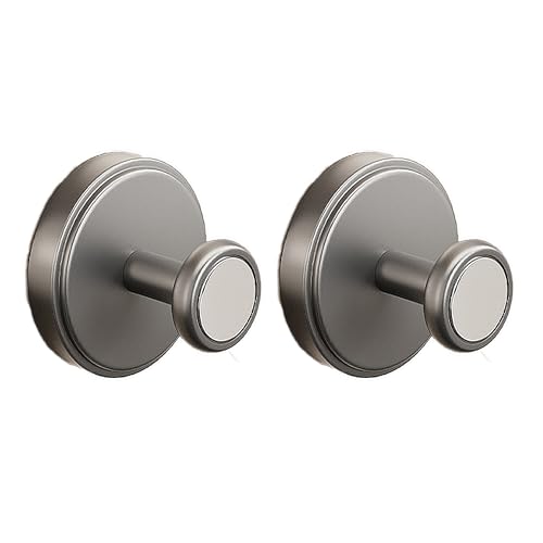 Strong Vacuum Suction Cup Hooks, Reusable Twist Lock Wall Hooks, Waterproof Removable Silver Hooks for Bathroom Kitchen Home Bedroom Wardrobe, 2-Pack,Grey+Silver(BXP-6247-17-2) - style: BXP-6247-17-2