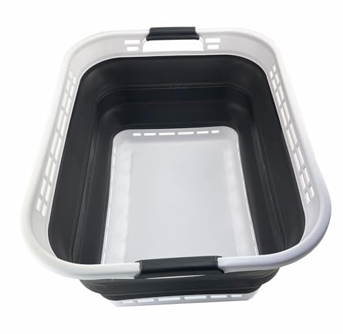 SAMMART 42L (11 Galloons) Collapsible Plastic Laundry Basket - Foldable Pop Up Storage Container/Organizer - Portable Washing Tub - Space Saving Hamper/Basket (White/Asphalt) - color: White/Asphalt