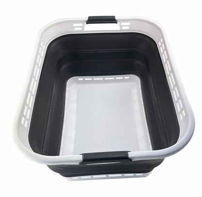 SAMMART 42L (11 Galloons) Collapsible Plastic Laundry Basket - Foldable Pop Up Storage Container/Organizer - Portable Washing Tub - Space Saving Hamper/Basket (White/Asphalt) - color: White/Asphalt