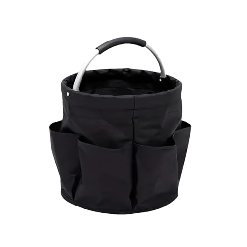Portable Garden Tool Organizer Basket with 6 Pockets, Green Oxford Cloth Storage Tote with Comfortable Handle for Gardening, Picnic, Travel (Black) - color: Black