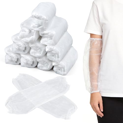 RAINFLOW 100 Pcs Disposable Arm Sleeves - Plastic Sleeve Protectors - color: White