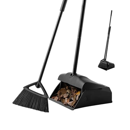 Eyliden Heavy-Duty Commercial Broom and Dustpan Set, Windproof Lid