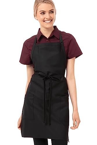 Chef Works Unisex Two Patch Pocket Bib Apron - color: Black