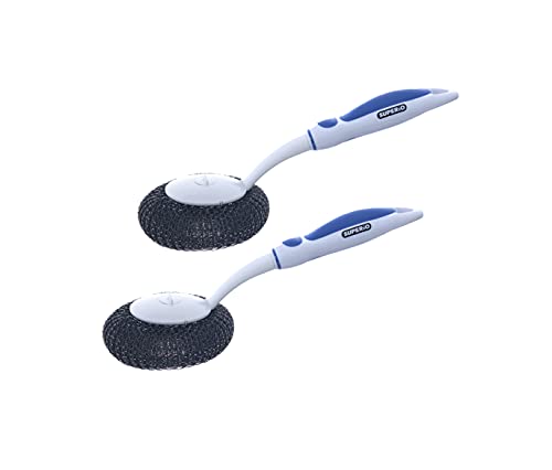 Superio BBQ Grill Brush Bristle Free Stainless Steel Scrubber Cleaner Dishwashing Brush with Long Handle, Great for Pots, Pans, Stove, Cast Iron, Gas/Charcoal/and Electric Grills (Blue, 2 Pack) - color: Blue, size: 2 Pack