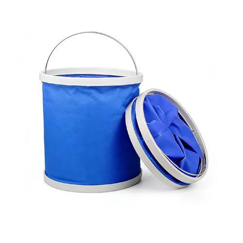 Collapsible Bucket, 11L (2.9 Gallons) Waterproof Oxford Fabric Camping Fishing Bucket, Foldable Portable Pop Up Water Buckets for Household, Outdoor, Car Washing (Blue) - size: 11 L