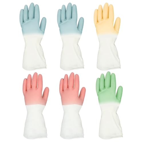 Rubber Dishwashing Gloves, Colorful, Medium, 6 Pairs