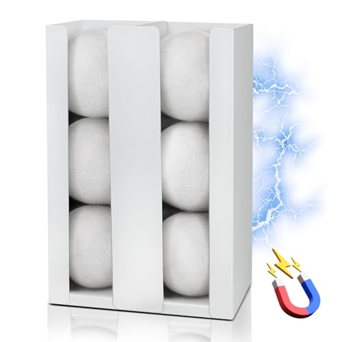 Magnetic Dryer Ball Holder - Iron Wool Dryer Balls Dispenser - laundry reusable magnetic organizer, Laundry Dryer Sheet Holder, Magnetic Laundry Balls for Dryer Basket Holder, White (No Balls)