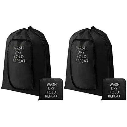 Boao 2 Pcs Travel Laundry Bag with Drawstring Zipper - color: Black, size: Classic
