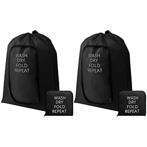 Boao 2 Pcs Travel Laundry Bag with Drawstring Zipper - color: Black, size: Classic