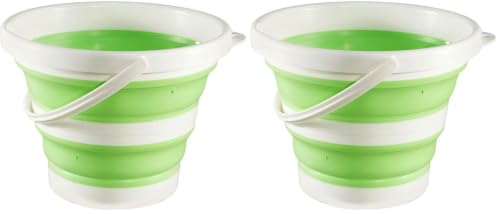 Collapsible Bucket 1.3 Gallon 5L Water Bucket for Cleaning Foldable Portable Plastic Mop Bucket with Handles Indoor Household Outdoor Car Wash Camping Fishing (Pack of 2) - color: Green, size: 5L (Pack of 2)