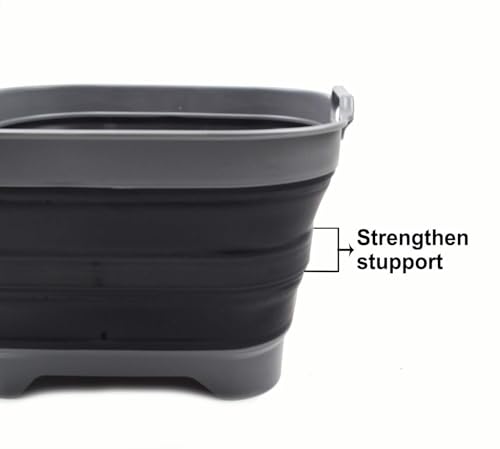 SAMMART 10L (2.64 Gallon) Collapsible Dishpan with Draining Plug - Foldable Washing Basin - Portable Dish Washing Tub - Space Saving Kitchen Storage Tray (1, Grey/Black) - color: Grey/Black