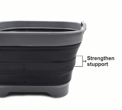 SAMMART 10L (2.64 Gallon) Collapsible Dishpan with Draining Plug - Foldable Washing Basin - Portable Dish Washing Tub - Space Saving Kitchen Storage Tray (1, Grey/Black) - color: Grey/Black