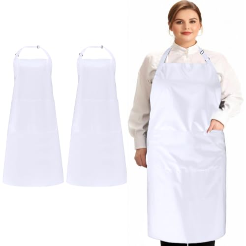 Plus Size Apron with 2 Pocket for Chef Kitchen Cooking Work, 2 Pack - color: White