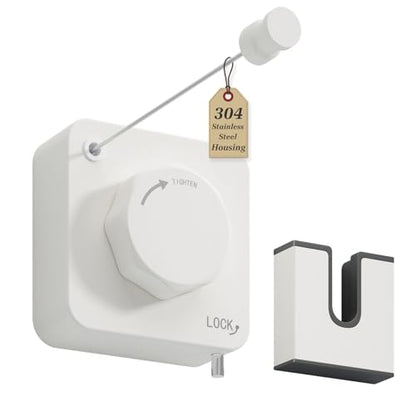 Danpoo Stainless Steel Retractable Clothesline Heavy Duty - 13.7ft Adjustable Tension Non-Drop Clothes Line, Rustproof Metal Wall Mounted Laundry Line(White) - color: White