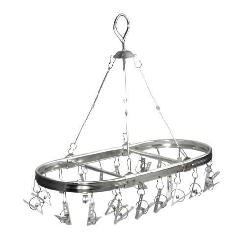 Sock Hanger with 26 Non-slip Clips, Anodized Aluminum Drying Rack, Silver - color: Silver
