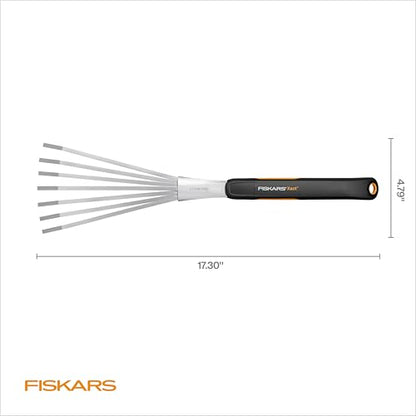 Fiskars Xact Hand Rake, Heavy Duty Gardening Hand Tool with Ergonomic Handle and Hanging Hole for Storage, Stainless Steel Head and Tines, Perfect for Maintaining a Raised Garden Bed (Pack of 4) - size: Rake (Pack of 4)